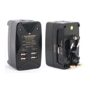 Travel Adaptor Multi Plugs With One Universal Socket & 4 USB Charging Sockets Of 5V3.2A (Black)