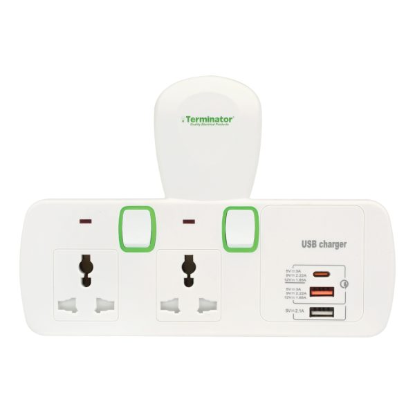 2-4 3 Way Universal T-Socket Multi Adaptor With 3USB