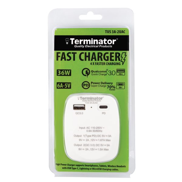 2-6 USB Fast Charger 2 Ports 3 Amp (A & C Type) 36W 13A Plug