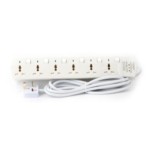 6 Way Universal Power Extension Socket With 3 LED Surge Protection