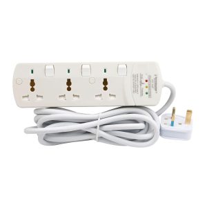 3 Way Universal Power Extension Socket With 3 LED Surge Protection