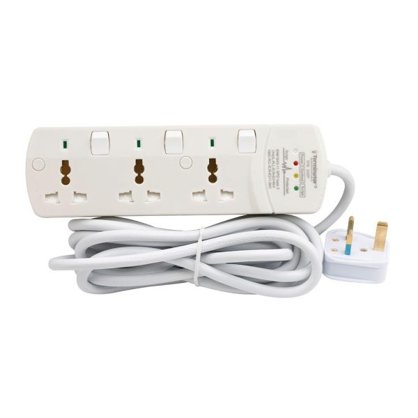 3 Way Universal Power Extension Socket With 3 LED Surge Protection