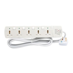 5 Way Universal Power Extension Socket With 3 LED Surge Protection