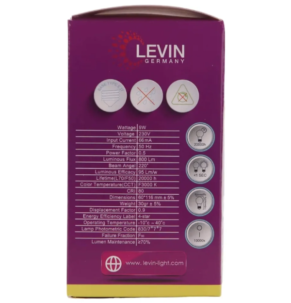 LEVIN LED A-Bulb 9W E27 3000K Warm Light