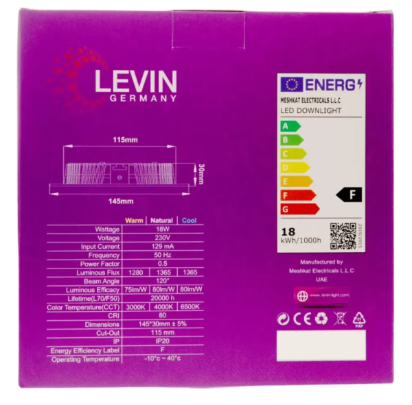 LEVIN LED Recessed 18W Downlights / Ceiling Light 6500K Cool White