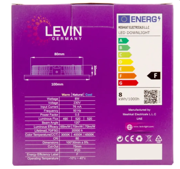 LED 8W DOWNLIGHT3 LEVIN LED Recessed 8W Downlights / Ceiling Light 3000K Warm White Light