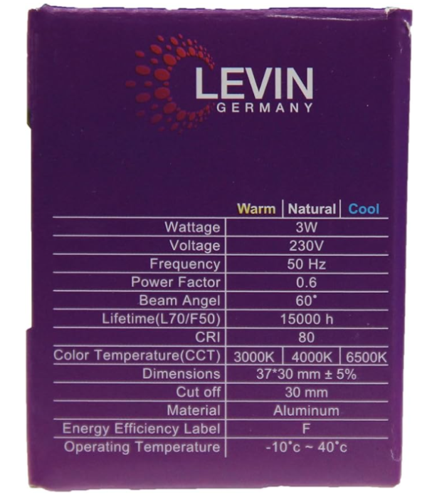 Mini Spot Light 3W - 3000K Warm White 37 x 30mm Cutout 30mm