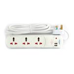 3 Way Universal Power Extension Socket With 2 USB